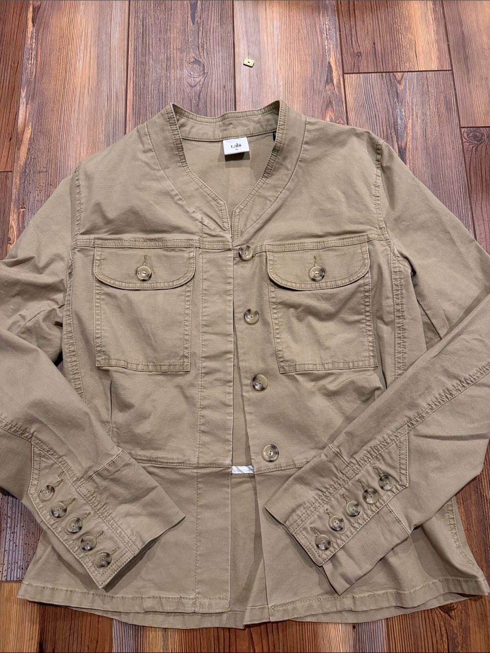CAbi Camp Jacket #5477 Khaki Tan Utility Peplum Military Jacket M - Picture 2 of 10